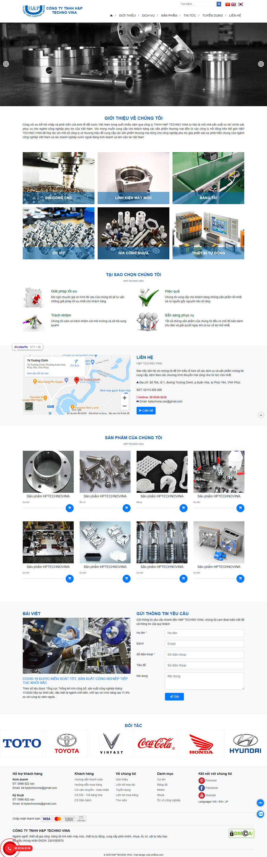 Thiết kế web cơ khí máy móc CNC